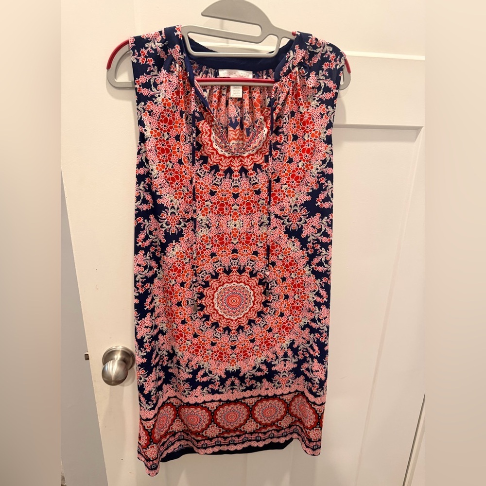 London Times Floral Shift Dress Women’s 2 Navy Red Sleeveless Medallion